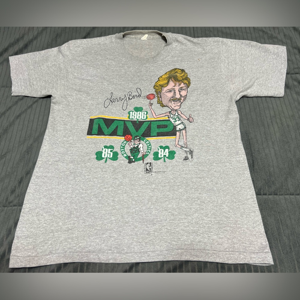 Vintage w/Tag 1986 Larry Bird Boston Celtics NBA MVP Sz S/M Screen Stars T-Shirt